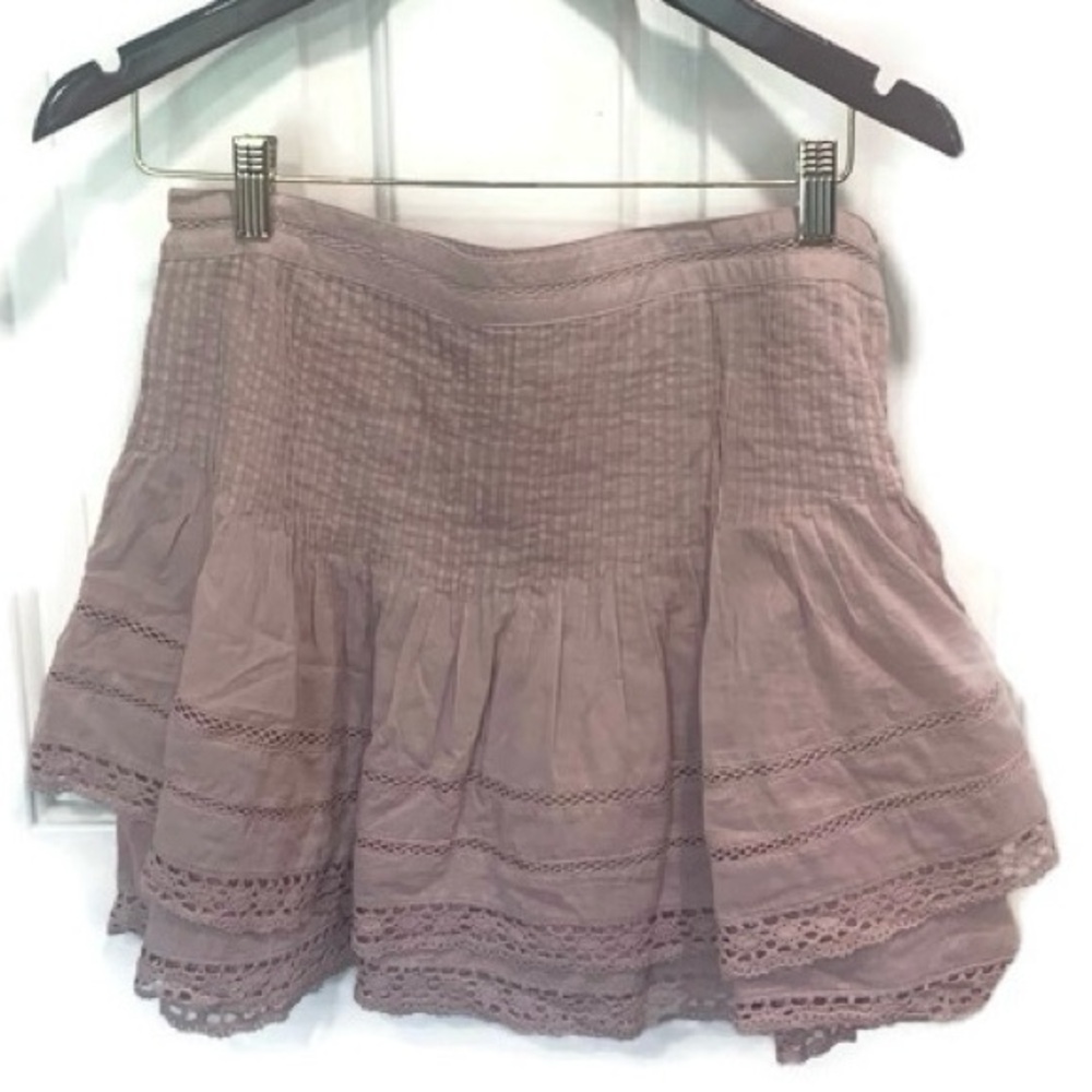 Free People mini skirt pleated double tiered lace keyhole lined pink size 8